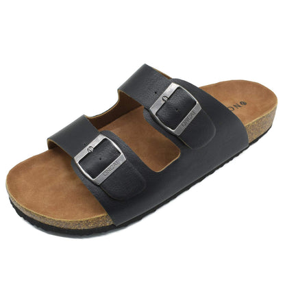 ONCAI Herren-Hausschuhe-Pantoletten-Schlappen-Sommerschuhe Flache Sandalen schieben und Sommer Drinnen und Draußen Kork-Sandalen Mit Verstellbarer Rieme Schwarz EU Größe 47